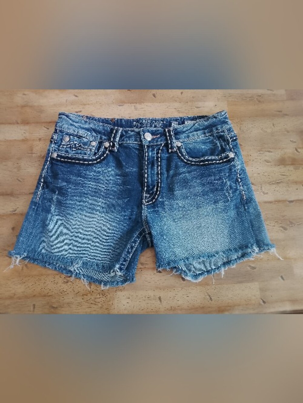 Miss Me Distressed Boyfriend Shorts Dark Blue Denim Cutoff Shorts Sz. 29